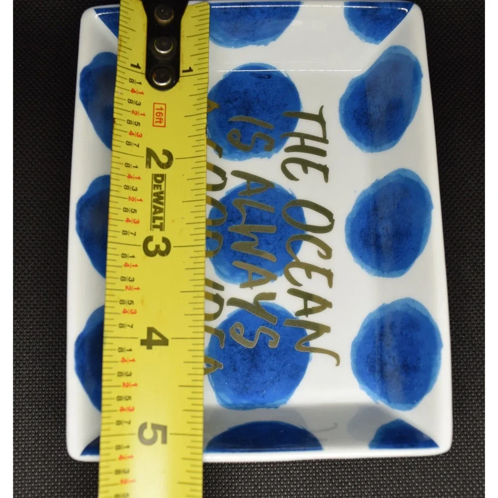 Rosanna Azure Trinket Tray Unisex OS Blue New Ocean Quote Polka Dot Porcelain